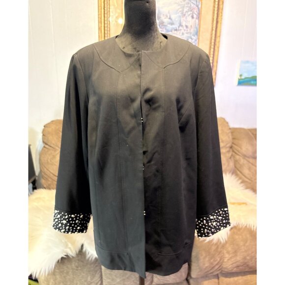 Open Front Blazer XL Maggie Barnes Black Womens Beaded cuffed sleeves Designer - Picture 8 of 12